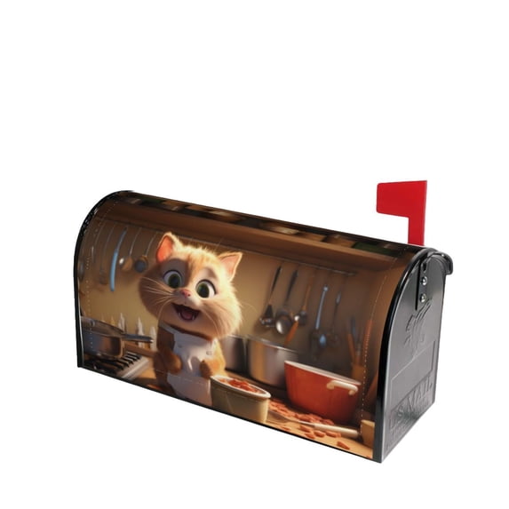 Lsque Cartoon Cooking Cat Mailbox Cover Standard Size ,Magnetic Mailbox Covers Post Wraps Letter Box Cover -25.5x21 in