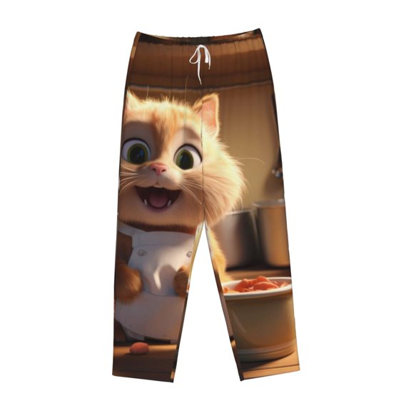 Lsque Cartoon Cooking Cat Print Women's Pajama Pants, Lounge Pant - Comfortable Home Wear,Elastic Waistband, Stylish Design-Medium
