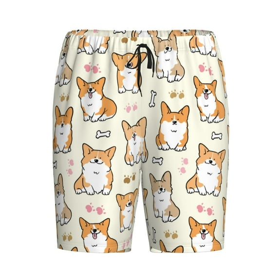 Lsque Cartoon Corgi Mens Sleep Pajama Shorts,Short Pajama Pants, Cotton Ultra-Soft Knit-Medium