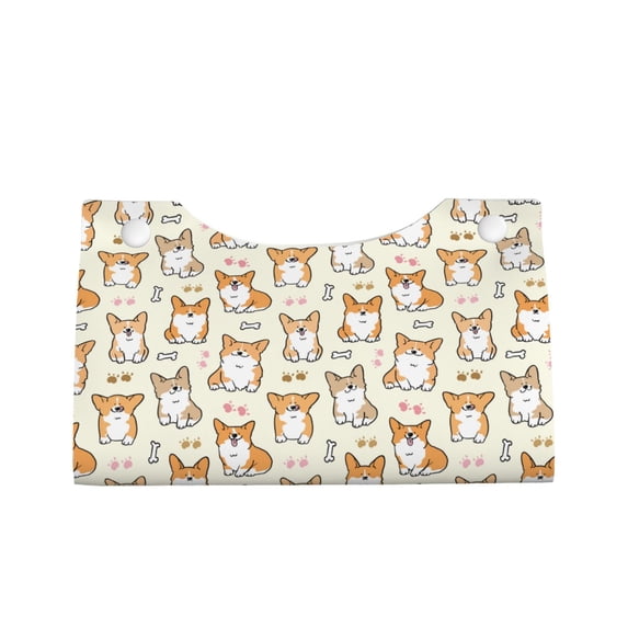 Lsque Cartoon Corgi Printed Long Tissue Box Cover Holder, Facial Paper Organizer Dispenser,Triangle with Bottom Belt, PVC Leather Decorative Organizer