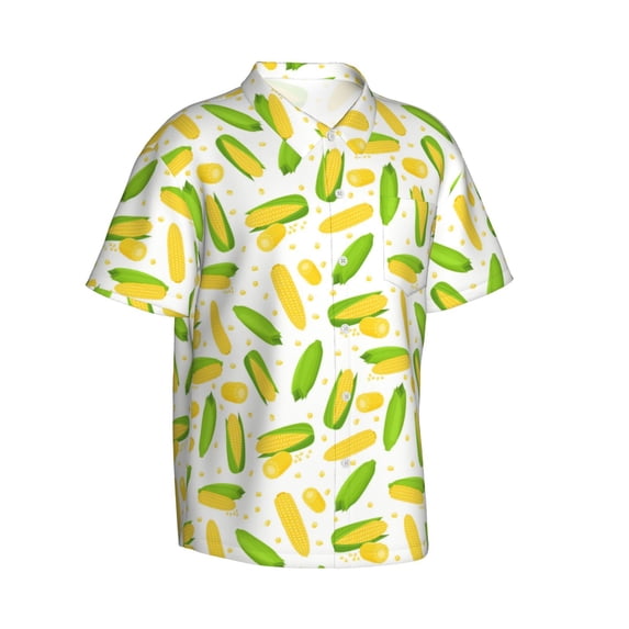 Lsque Cartoon Corn pattern Hawaiian Shirt for Men, Unisex Summer Beach Casual Short Sleeve Button Down Shirts-XX-Large