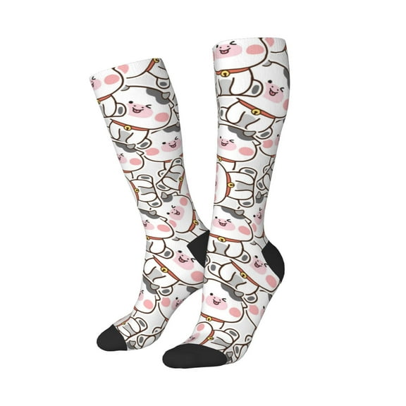 Lsque Cartoon Cow Printed Crew Socks Men's Women's LightWeight Thin Casual Calf Socks ,Knee High Socks,Cotton Socks