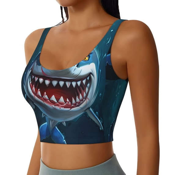 Lsque Cartoon Cute Shark Printed Women'S Sports Bra, Compression, Moisture Wicking, High-Impact Sports Bra For Women,Supportive sports bra-X-Large