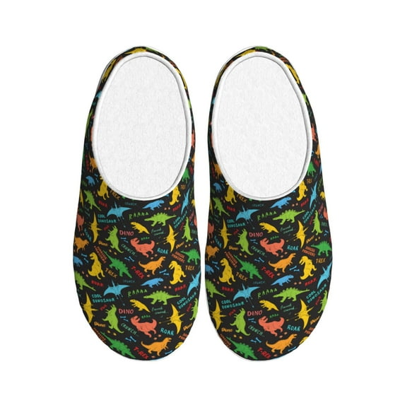 Lsque Cartoon Dino Pattern Womens Comfort Cotton on Scuff With Memory Foam and Anti-skid Sole Slipper-44/45