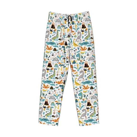 Lsque Cartoon Dinosaur Print Men's Pajama Pants, Lounge Pant - Comfortable Home Wear,Elastic Waistband, Stylish Design-X-Large