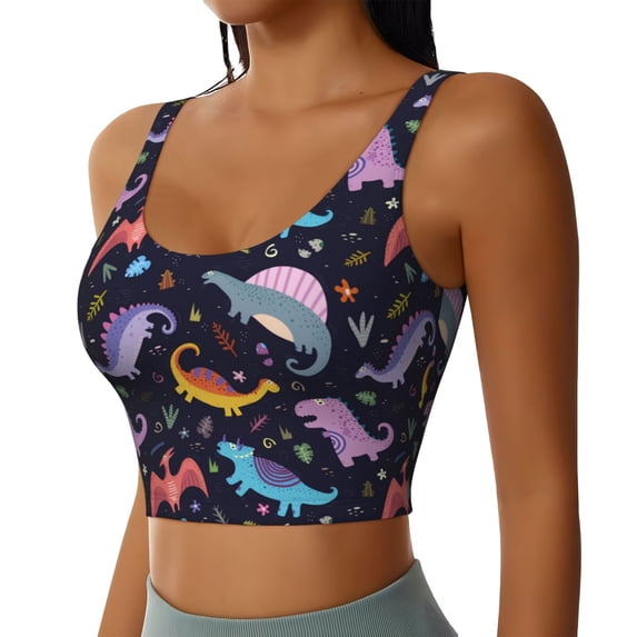 Lsque Cartoon Dinosaur Printed Women'S Sports Bra, Compression, Moisture Wicking, High-Impact Sports Bra For Women,Supportive sports bra-Medium