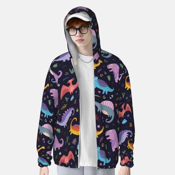 Lsque Cartoon Dinosaur UPF 50+ Lightweight Sun Protection Men's Women's Long Sleeve Shirt, Hoodie Performance -Large