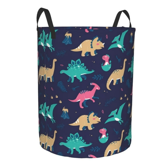 Lsque Cartoon Dinosaur pattern Laundry Hamper Basket, Tall Woven Rope Hamper Basket for Clothes, Lightweight Storage Basket, Collapsible Waterproof-Medium