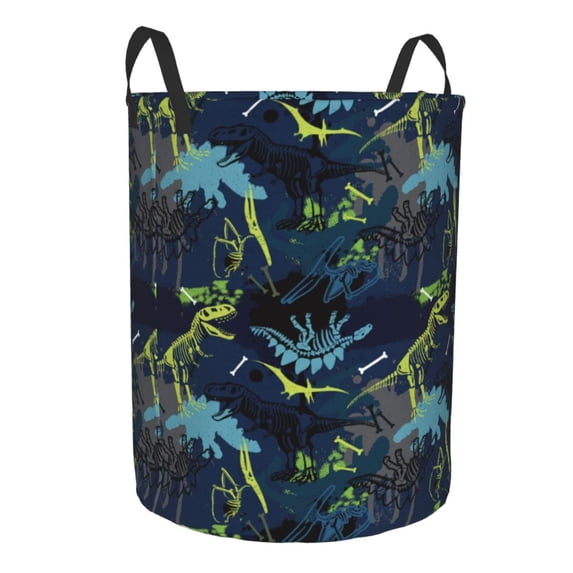 Lsque Cartoon Dinosaur pattern Laundry Hamper Basket, Tall Woven Rope Hamper Basket for Clothes, Lightweight Storage Basket, Collapsible Waterproof-Small