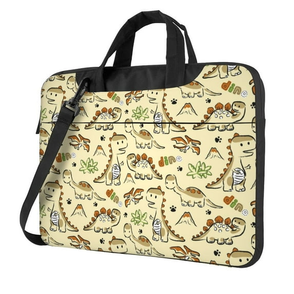 Lsque Cartoon Dinosaurs Pattern Laptop Bag – Portable & Slim Single-Shoulder Computer Case with Adjustable Strap, Protective, Lightweight for 13”/14”/15.6” Laptops
