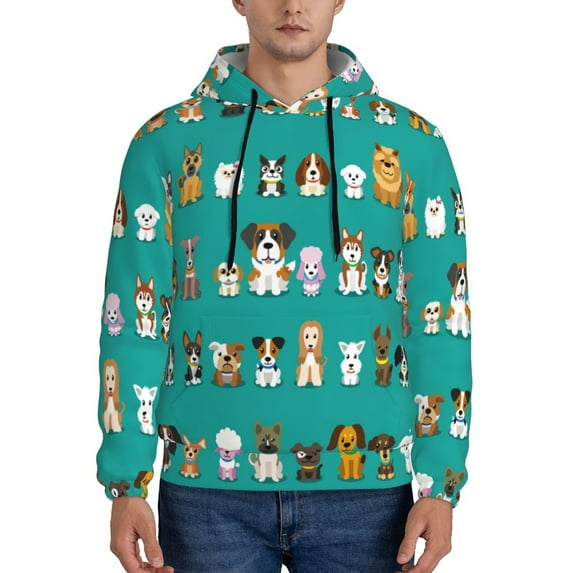 Lsque Cartoon Dogs Pattern Casual Men's Hoodie,Hooded Sweatshirt with Kangaroo Pocket,Pullover Hoodie-4X-Large