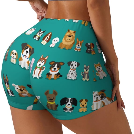 Lsque Cartoon Dogs Pattern High Waisted Biker Shorts for Women-Tummy Control Fitness Athletic Workout Running Yoga Gym Shorts,Moisture-Wicking-Large
