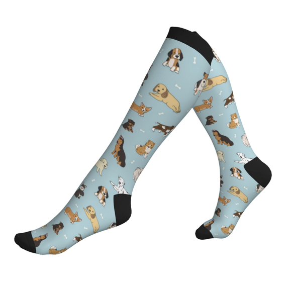 Lsque Cartoon Doodle Puppy Pattern Sport Compression Socks for Men & Women 15-20 mmHg Knee High Nurse Pregnant Running Medical and Travel Athletic