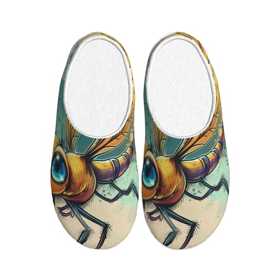 Lsque Cartoon Dragonfly Art Pattern Womens Comfort Cotton on Scuff With Memory Foam and Anti-skid Sole Slipper-37/38