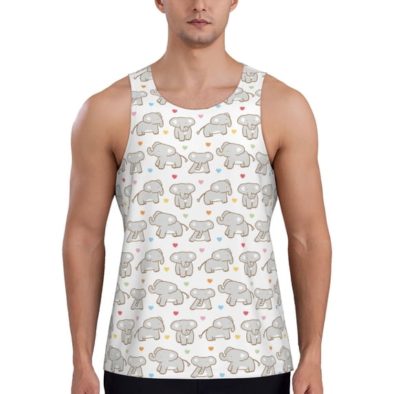Lsque Cartoon Elephant and Heart Pattern Mens Tank Tops Muscle Athletic Quick Dry Sleeveless Workout Fitness T Shirts Beach Tank Top, Loose-fit Sleeveless Shirt for Men-Large