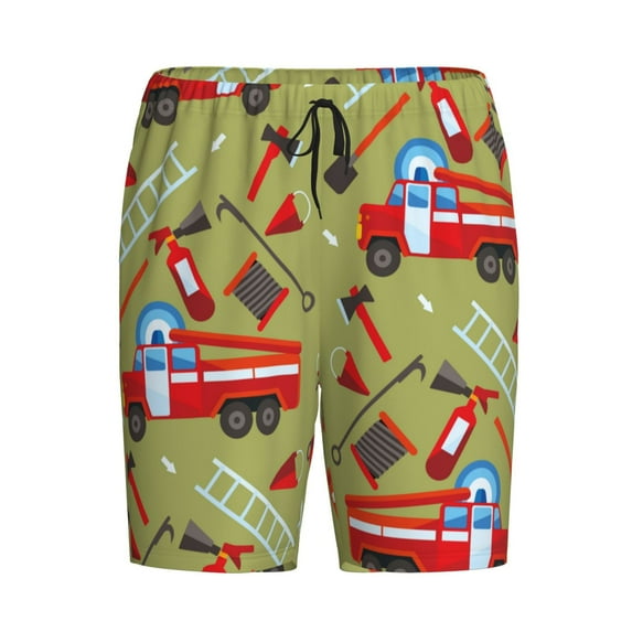 Lsque Cartoon Fire Truck Mens Sleep Pajama Shorts,Short Pajama Pants, Cotton Ultra-Soft Knit-XX-Large