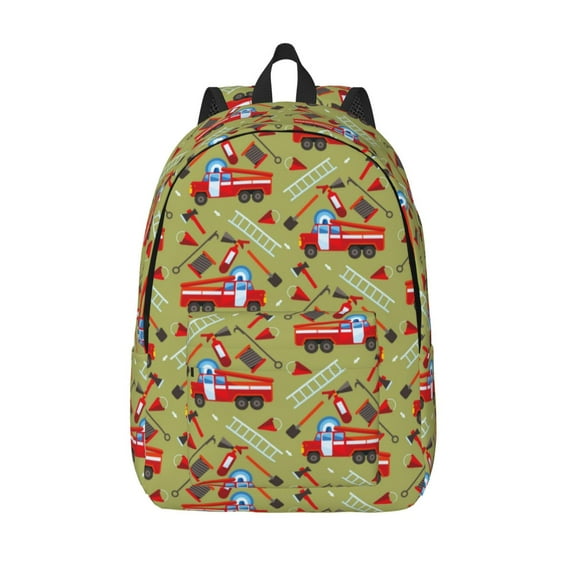 Lsque Cartoon Fire Truck Pattern Canvas Daypack, Durable Backpack, High-quality Versatile Backpack,Vintage Compact Backpack-Medium