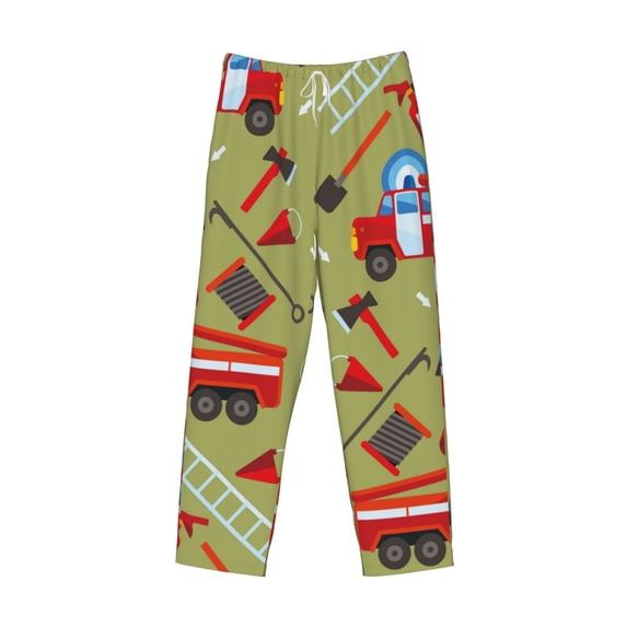 Lsque Cartoon Fire Truck Print Men's Pajama Pants, Lounge Pant - Comfortable Home Wear,Elastic Waistband, Stylish Design-XX-Large