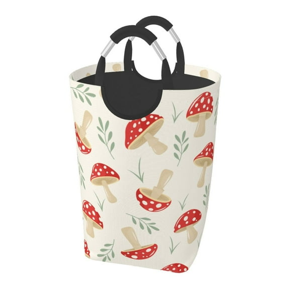 Lsque Cartoon Flat Mushrooms Laundry Basket, Laundry Hamper, Dirty Clothes Hamper for Laundry, Collapsible, Waterproof Laundry Baskets with Aluminum Handles for Laundry, Dorm, Family