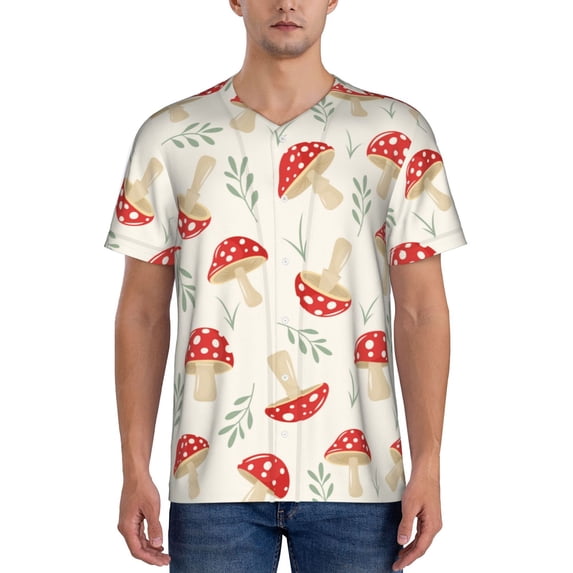 Lsque Cartoon Flat Mushrooms Pattern Mens Polo Golf Shirts Funny Graphics Shorts Sleeve Button Shirts Baseball T-shirt-