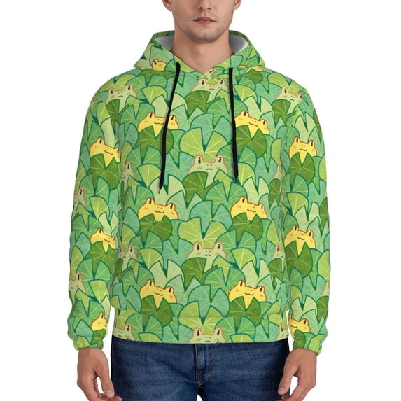 Lsque Cartoon Frog And Lotus Leaf Pattern Casual Men's Hoodie,Hooded Sweatshirt with Kangaroo Pocket,Pullover Hoodie-Small