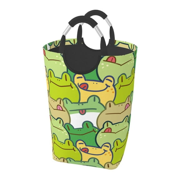 Lsque Cartoon Frog Laundry Basket, Laundry Hamper, Dirty Clothes Hamper for Laundry, Collapsible, Waterproof Laundry Baskets with Aluminum Handles for Laundry, Dorm, Family