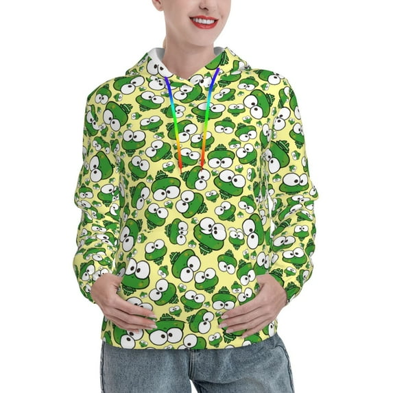 Lsque Cartoon Frogs Pattern Casual Women's Hoodie,Hooded Sweatshirt with Kangaroo Pocket,Pullover Hoodie with Eye-catching Drawstrings-Large