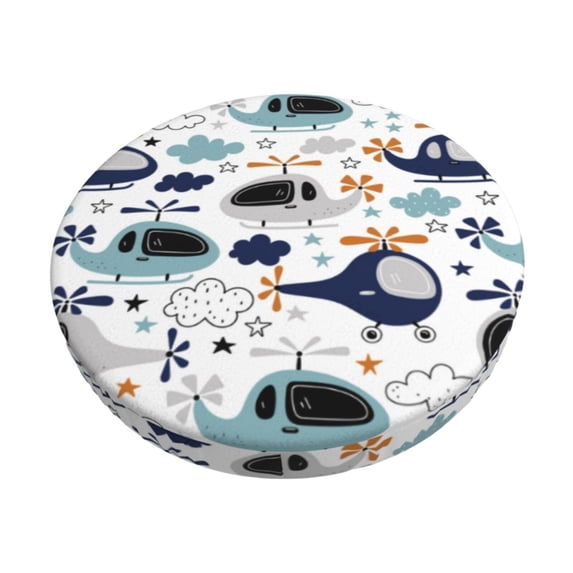 Lsque Cartoon Helicopters Pattern Round Bar chair cushion covers Velvet Fabric Premium Comfort Protects from Scratches and Stains for 14-17 Inch Chair-12 inch