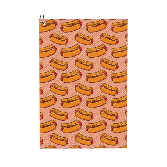 Lsque Cartoon Hot Dog Premium Golf Towel - Ultra Absorbent and Quick Drying Microfiber Towel with Carabiner - Gift for Men -24" X 16"