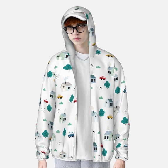 Lsque Cartoon House Car UPF 50+ Lightweight Sun Protection Men's Women's Long Sleeve Shirt, Hoodie Performance -3X-Large