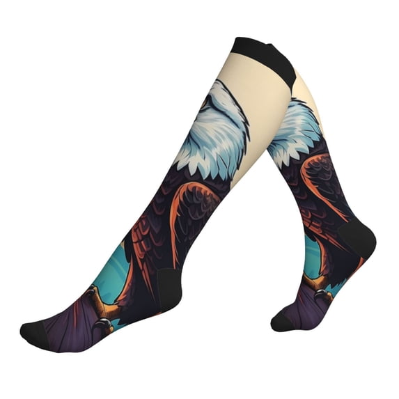 Lsque Cartoon Iceberg Bald Eagle Pattern Sport Compression Socks for Men & Women 15-20 mmHg Knee High Nurse Pregnant Running Medical and Travel Athletic