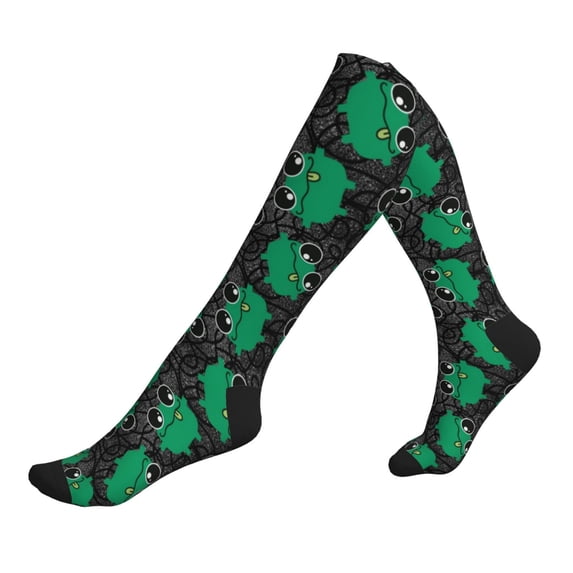 Lsque Cartoon Kawaii Frogs Pattern Sport Compression Socks for Men & Women 15-20 mmHg Knee High Nurse Pregnant Running Medical and Travel Athletic