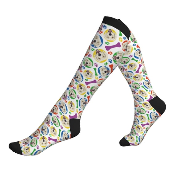 Lsque Cartoon Labrador Retriever Pattern Sport Compression Socks for Men & Women 15-20 mmHg Knee High Nurse Pregnant Running Medical and Travel Athletic