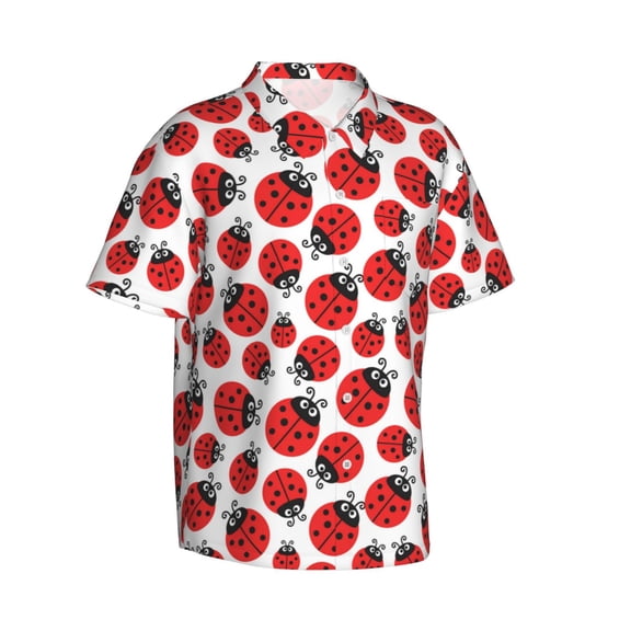 Lsque Cartoon Ladybug pattern Hawaiian Shirt for Men, Unisex Summer Beach Casual Short Sleeve Button Down Shirts-Medium