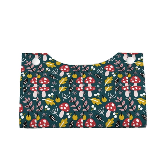 Lsque Cartoon Leaf Mushroom Red Printed Long Tissue Box Cover Holder, Facial Paper Organizer Dispenser,Triangle with Bottom Belt, PVC Leather Decorative Organizer