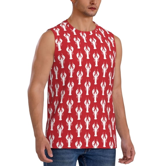 Lsque Cartoon Lobster Print Men's Cotton Blend Sleeveless Muscle Shirts (S-3XL)- Moisture Wicking, Odor Protection, UPF 30+,XX-Large
