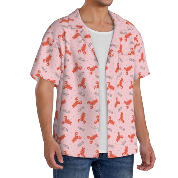 Lsque Cartoon Lobsters 3 print Men's Cuban Collar Short Sleeve Shirt Summer Beachwear Casual Button Down Fashionable Vacation Leisure Shirt-4X-Large
