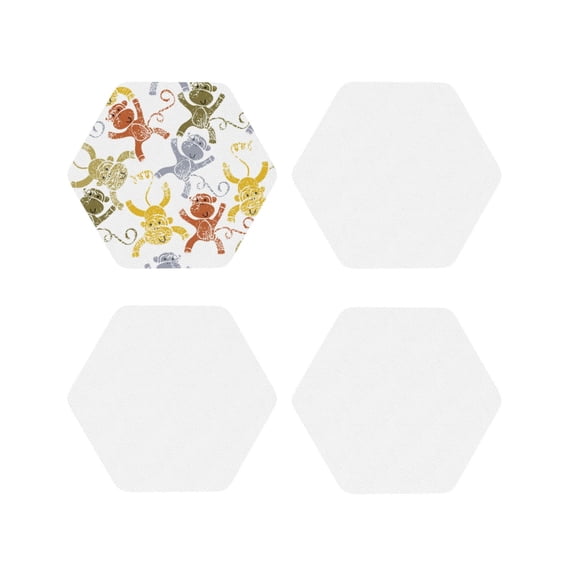 Lsque Cartoon Monkey Pattern 4" Drink Coasters Set of 4, PVC Leather Absorbent Coasters, Table Coaster Set Decorative Coffee Cup Coasters Housewarming Gift -Hexagon