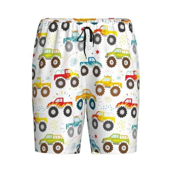 Lsque Cartoon Monster Trucks Mens Sleep Pajama Shorts,Short Pajama Pants, Cotton Ultra-Soft Knit-Large