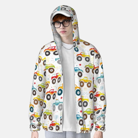 Lsque Cartoon Monster Trucks UPF 50+ Lightweight Sun Protection Men's Women's Long Sleeve Shirt, Hoodie Performance -3X-Large