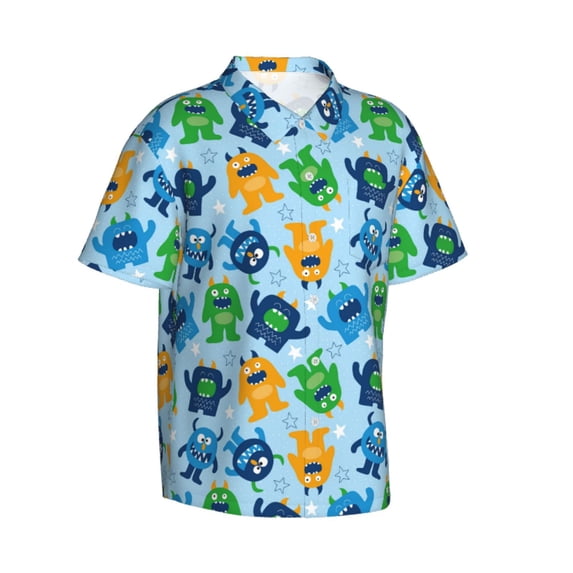 Lsque Cartoon Monster pattern Hawaiian Shirt for Men, Unisex Summer Beach Casual Short Sleeve Button Down Shirts-XX-Large