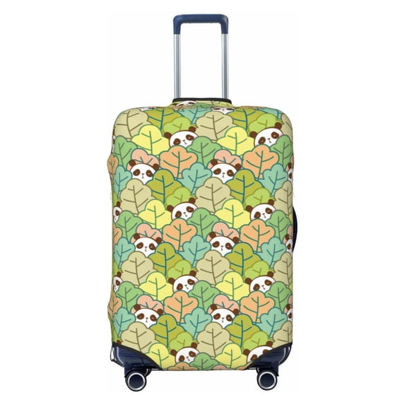 Lsque Cartoon Panda And Leaf Printed Luggage Cover, Travel Luggage Protector,Scratch and Dirt Resistant, Fits 18-32 Inch Luggage - X-Large