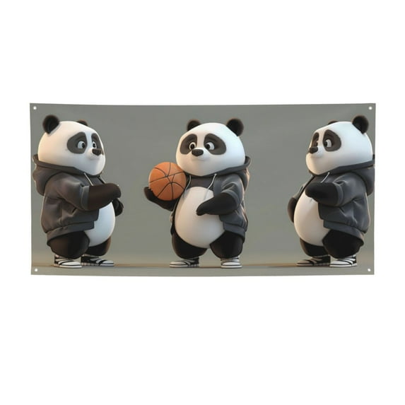 Lsque Cartoon Pandas Basketball Pattern Party Banner, Festive Banner , Holiday Celebrations and Events for Carnival Birthday Party Festival Decorations-Small
