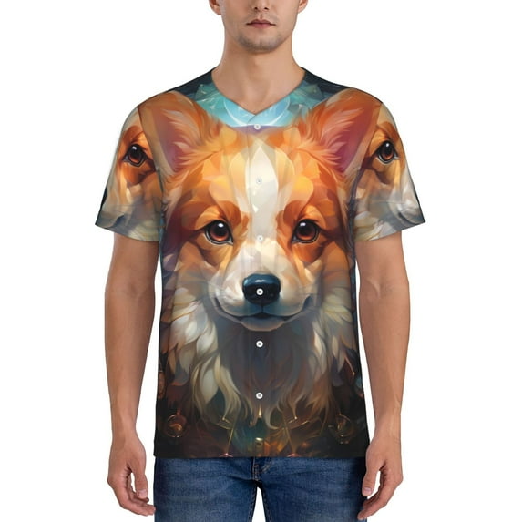 Lsque Cartoon Pattern Corgi Pattern Mens Polo Golf Shirts Funny Graphics Shorts Sleeve Button Shirts Baseball T-shirt-3X-Large