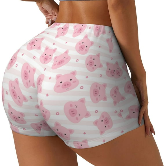 Lsque Cartoon Pig Pattern High Waisted Biker Shorts for Women-Tummy Control Fitness Athletic Workout Running Yoga Gym Shorts,Moisture-Wicking-Small
