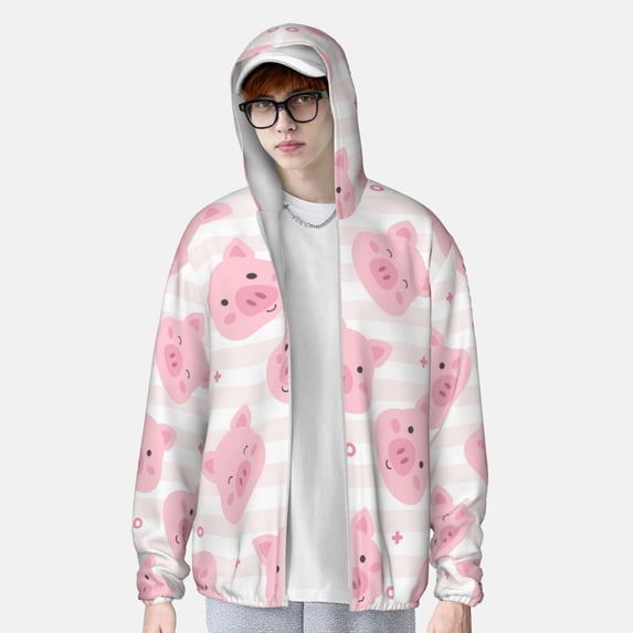 Lsque Cartoon Pig UPF 50+ Lightweight Sun Protection Men's Women's Long Sleeve Shirt, Hoodie Performance -Medium