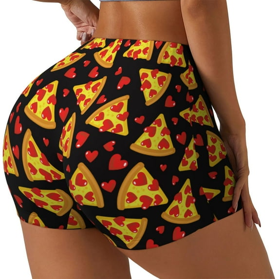Lsque Cartoon Pizza Pattern High Waisted Biker Shorts for Women-Tummy Control Fitness Athletic Workout Running Yoga Gym Shorts,Moisture-Wicking-XX-Large