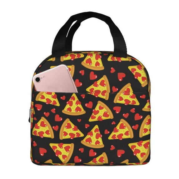 Lsque Cartoon Pizza Pattern Lunch Bag Women/Men Insulated Lunch Box,Small Leakproof Cooler Food Lunch Containers Reusable High Capacity Lunch Tote Bags