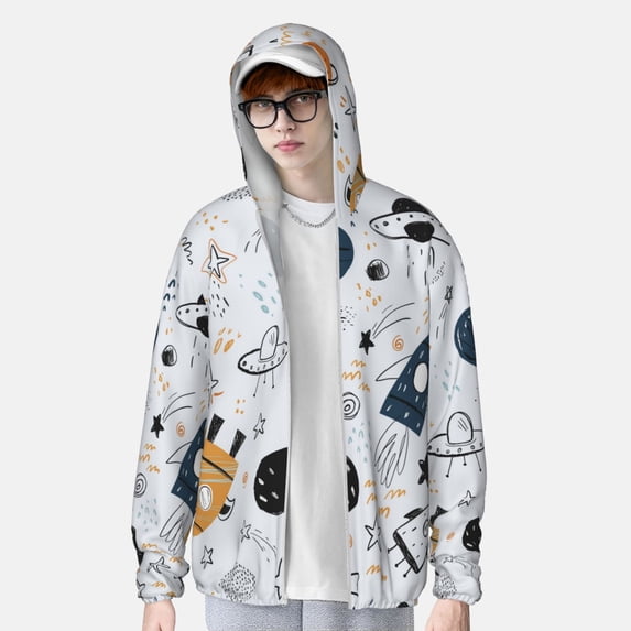 Lsque Cartoon Planets UPF 50+ Lightweight Sun Protection Men's Women's Long Sleeve Shirt, Hoodie Performance -Medium
