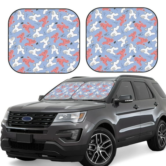 Lsque Cartoon Poodle Dog 2 PCS Windshield Sun Shade | CarFoldable Window Covers | Car Accessories Reflect UV for Universal Cars SUV Truck | Large